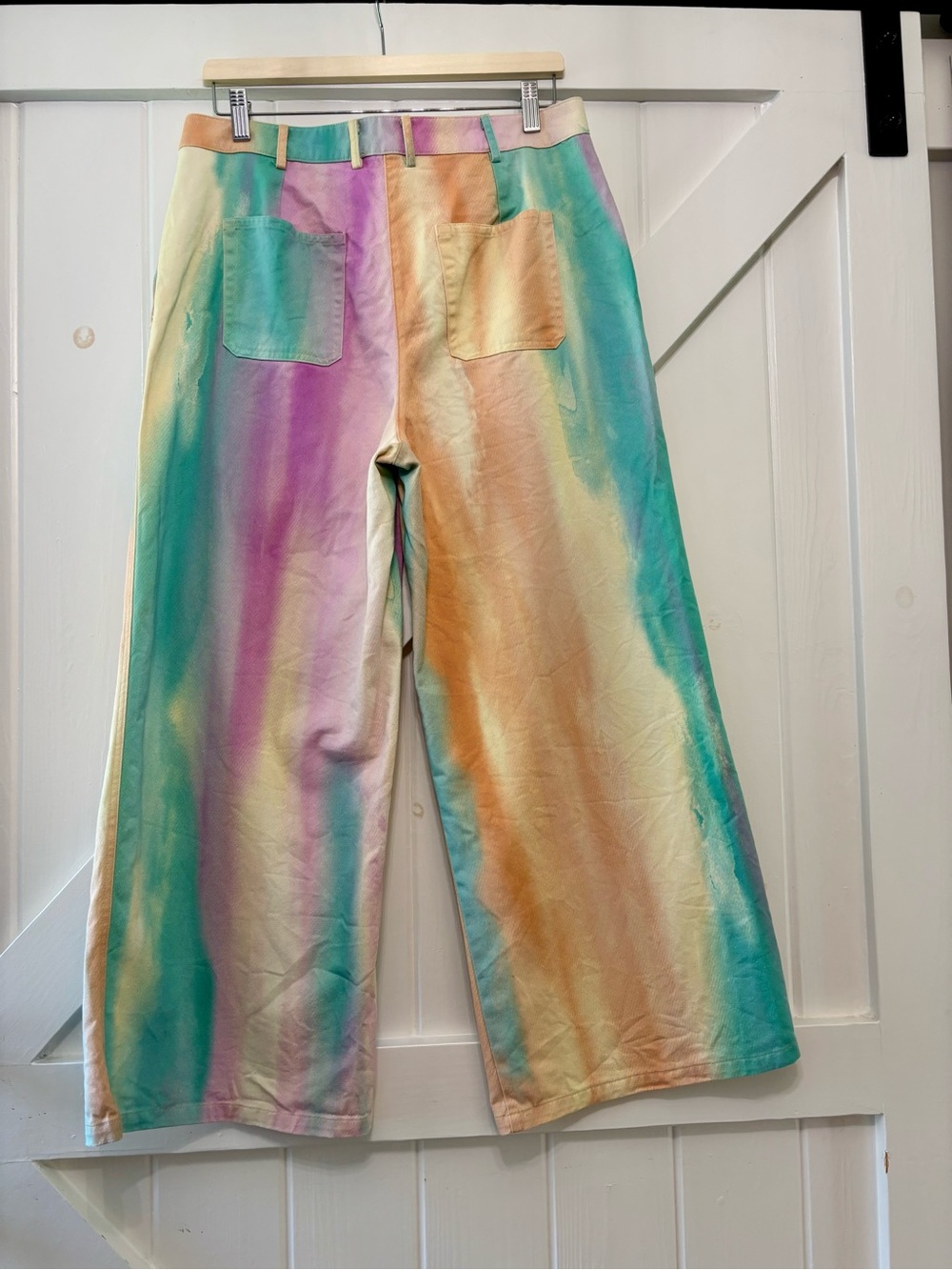 Curren Air Watercolor Pastel Wide leg pants Pockets Coastal Large - Picture 3 of 8